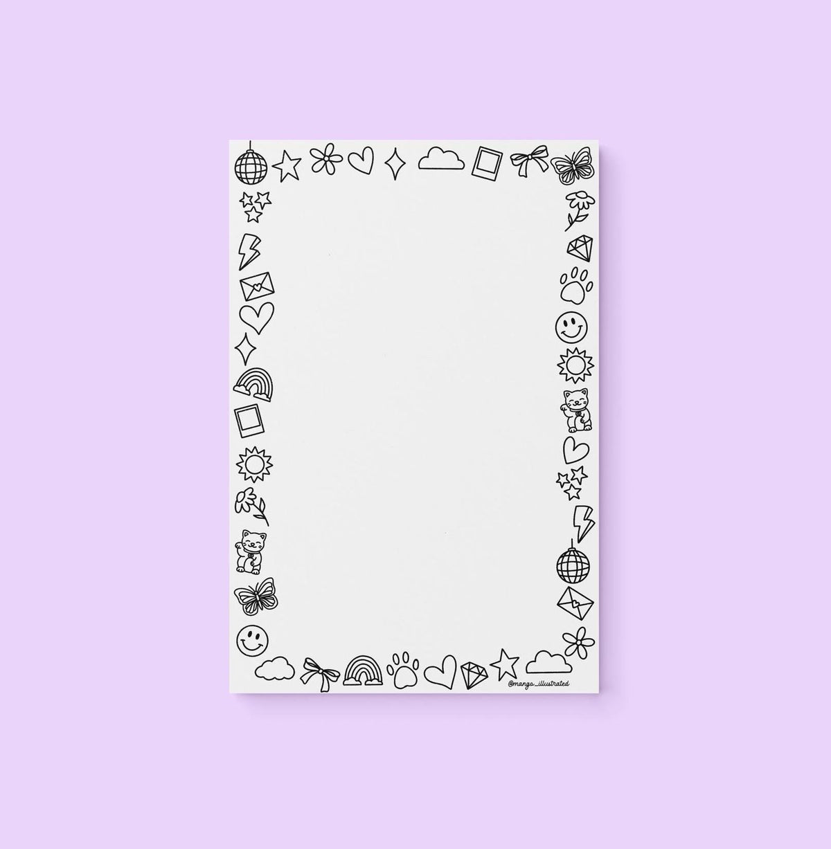 Doodles color-in notepad — notepad framed with cute hand drawn doodles to color in, 8.5x5.5 inches, by MangoIllustrated