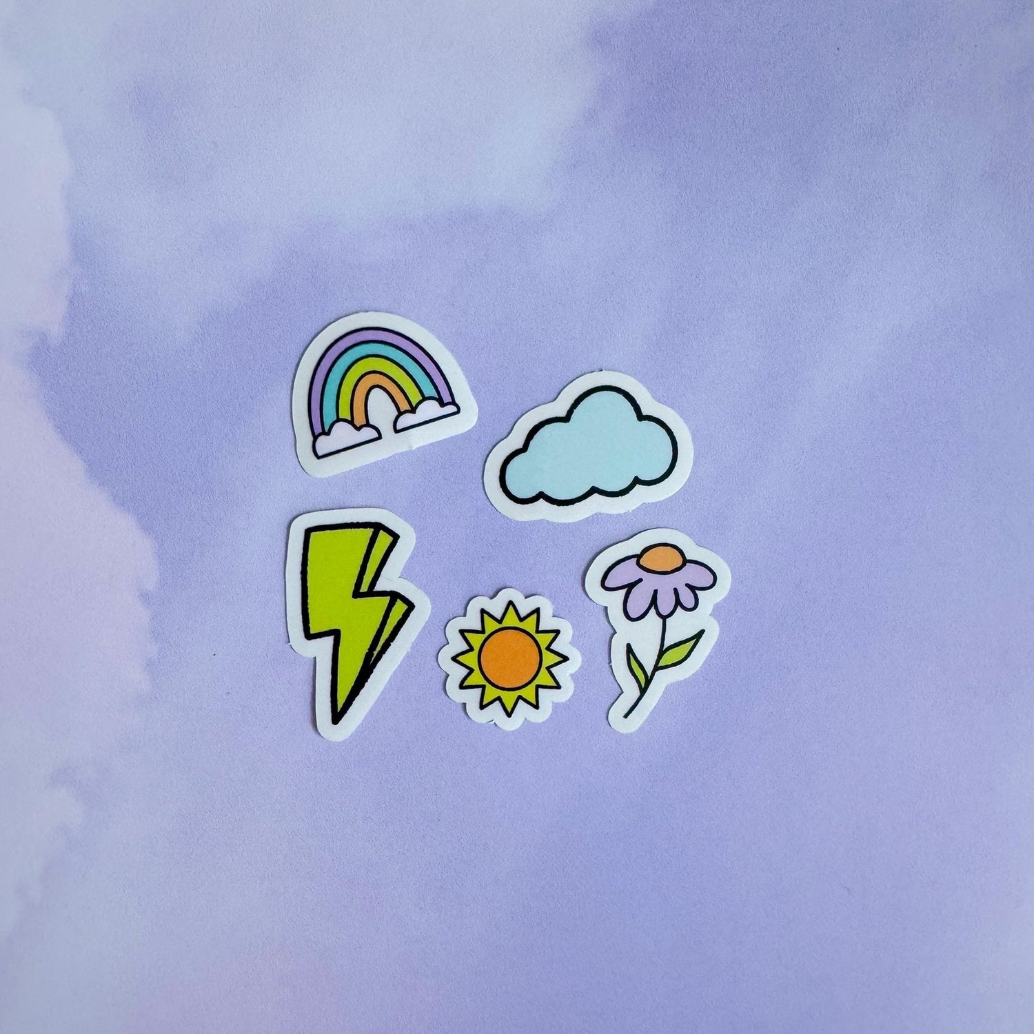 Doodles mini sticker set - lightning bolt, cloud, rainbow, flower, sun - MangoIllustrated - Sticker