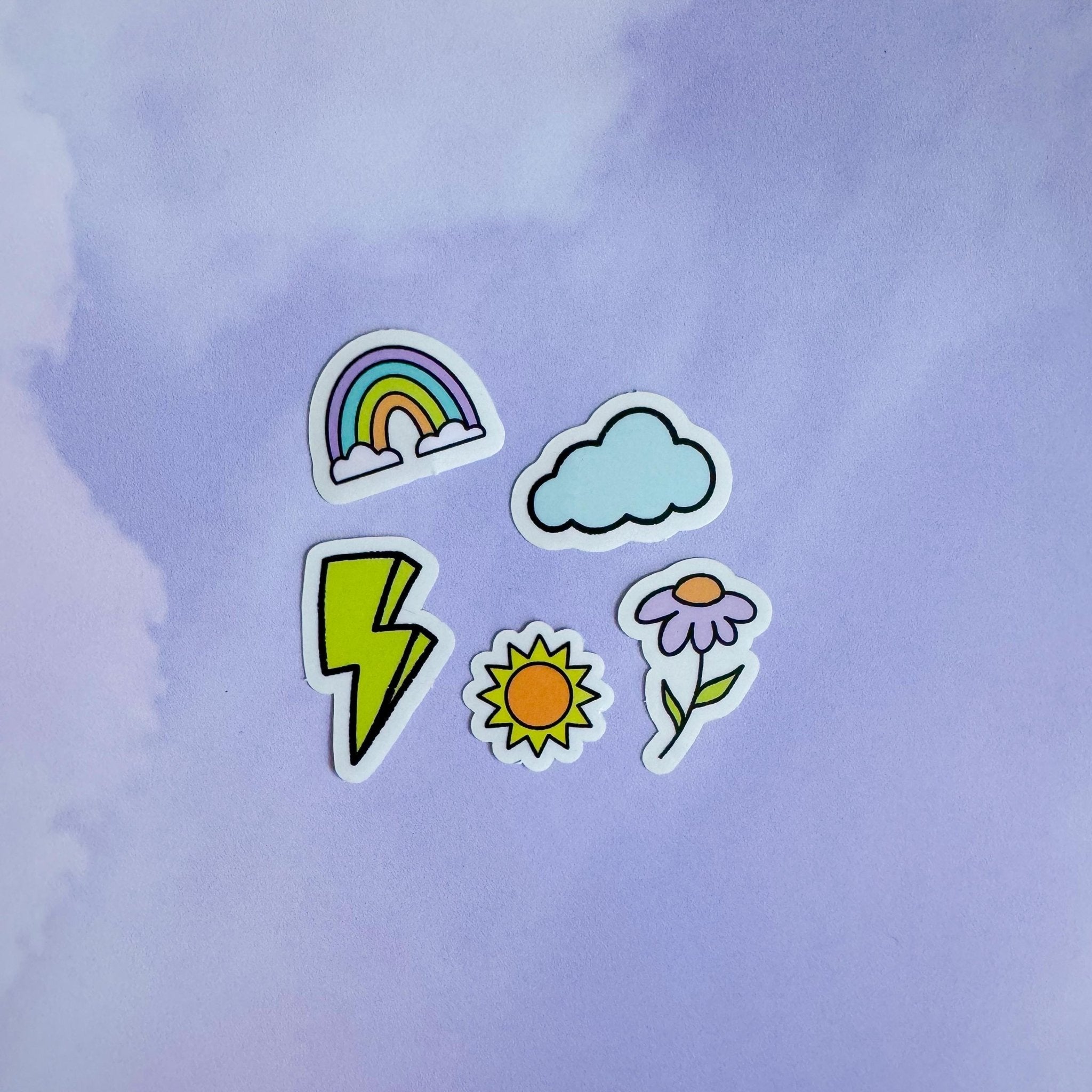 Doodles mini sticker set - lightning bolt, cloud, rainbow, flower, sun - MangoIllustrated - Sticker