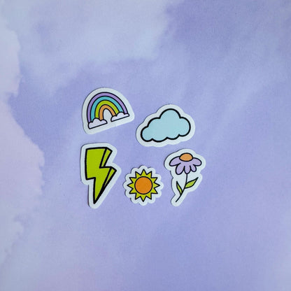 Doodles mini sticker set - lightning bolt, cloud, rainbow, flower, sun - MangoIllustrated - Sticker