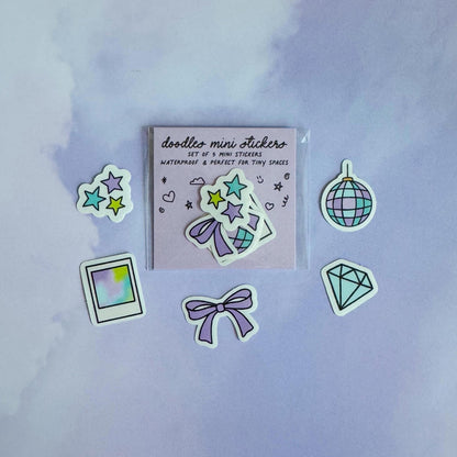 Doodles mini sticker set - mirrorball, bow, diamond, stars, polaroid - MangoIllustrated - Sticker