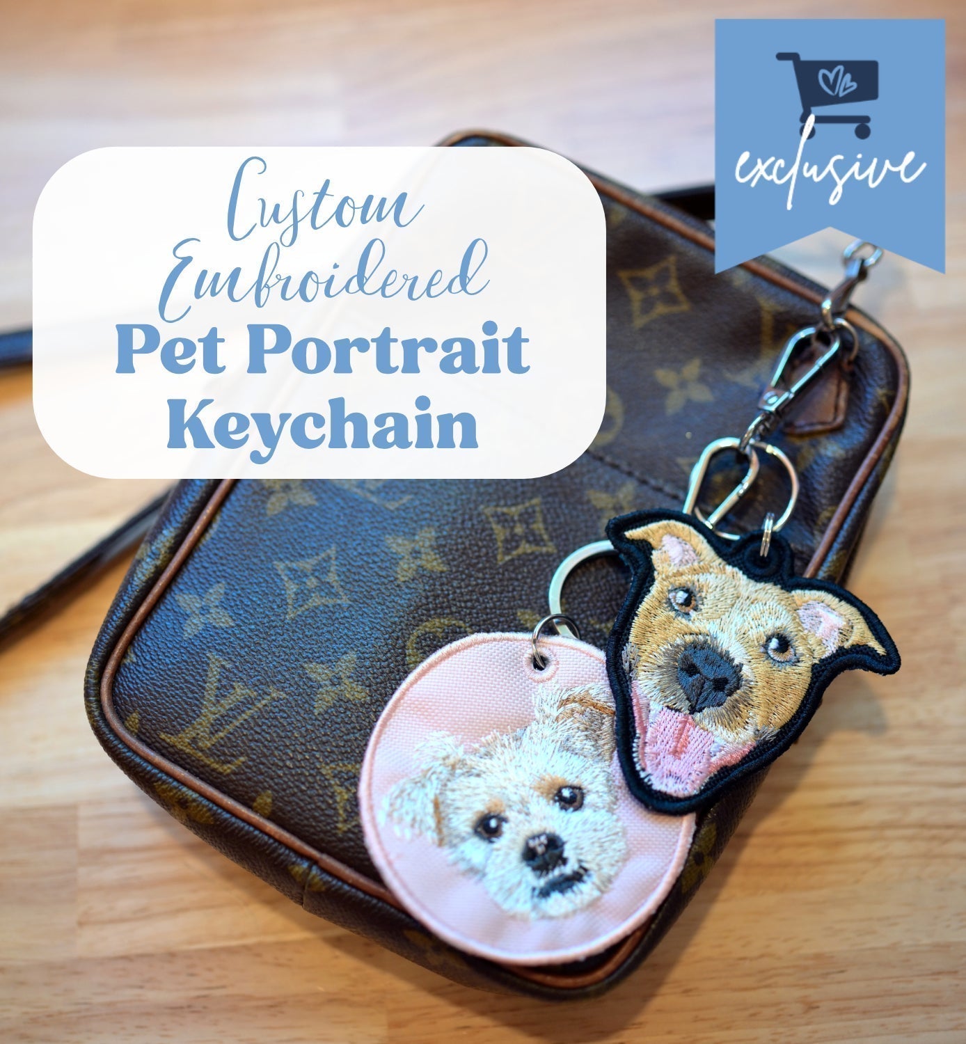 Custom Embroidered Mini Pet Portrait Keychains + Bag Tags - NO AI - $5 Donation to Caitie&