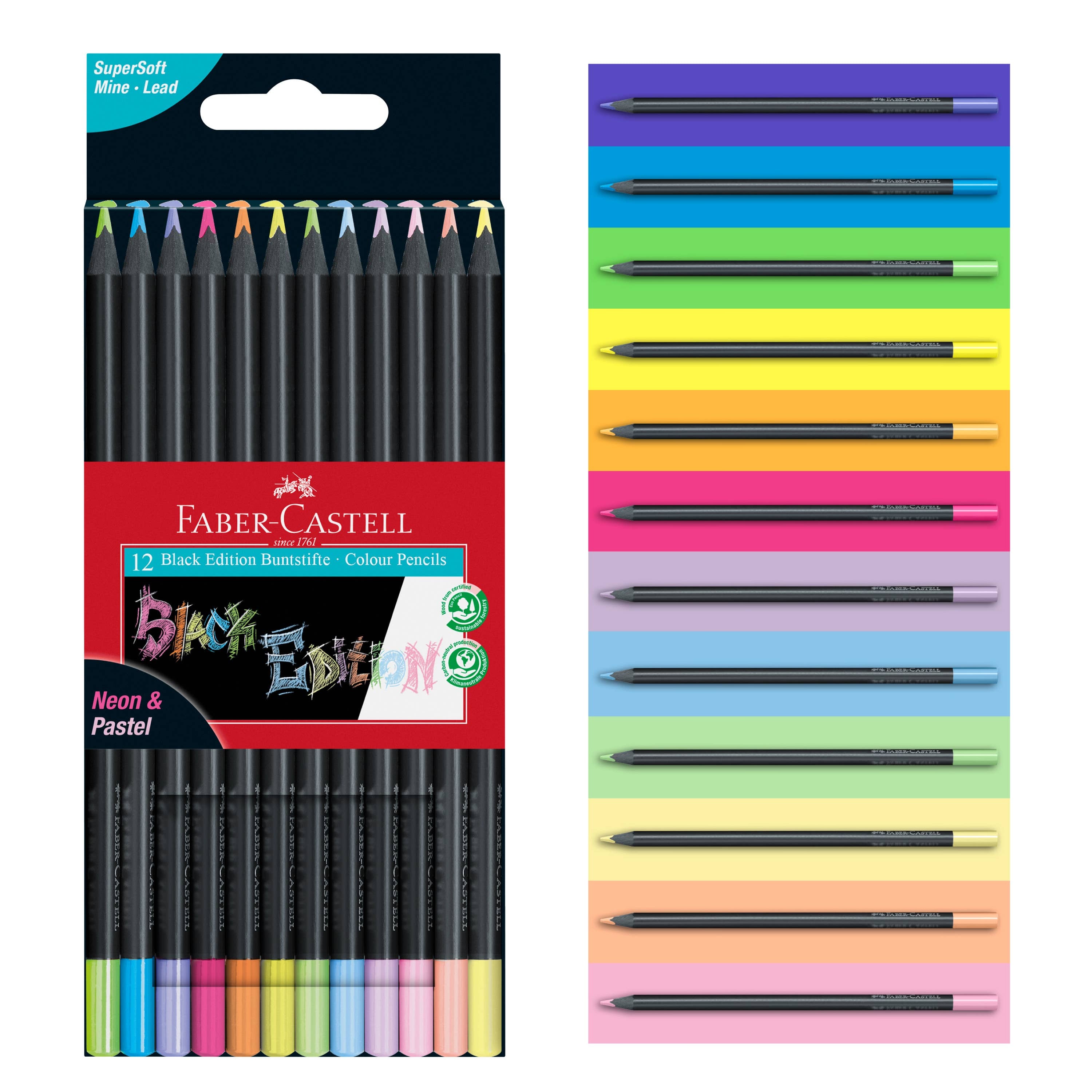Super Soft Black Edition Colored Pencils, Neon &amp; Pastel 12Ct