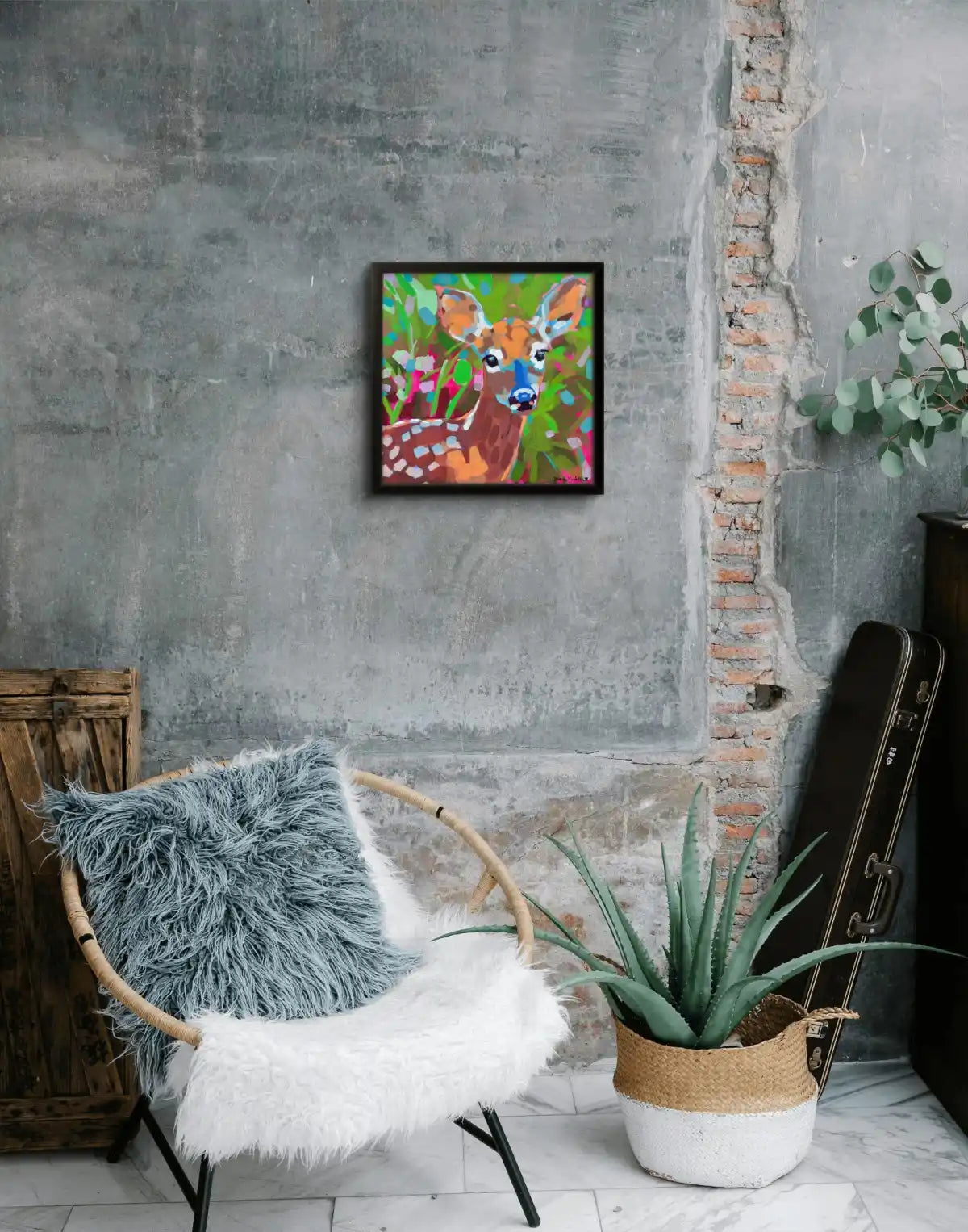 Original Fawn Painting, Colorful Woodland Nursery Art, 12x12