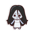 Cartoon character with long dark hair and a white dress on a white background