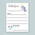 a letter addressed to someone named Sincerely, with a unicorn illustration on the top right corner. The letter appears to be a blank card with space for writing a message.
