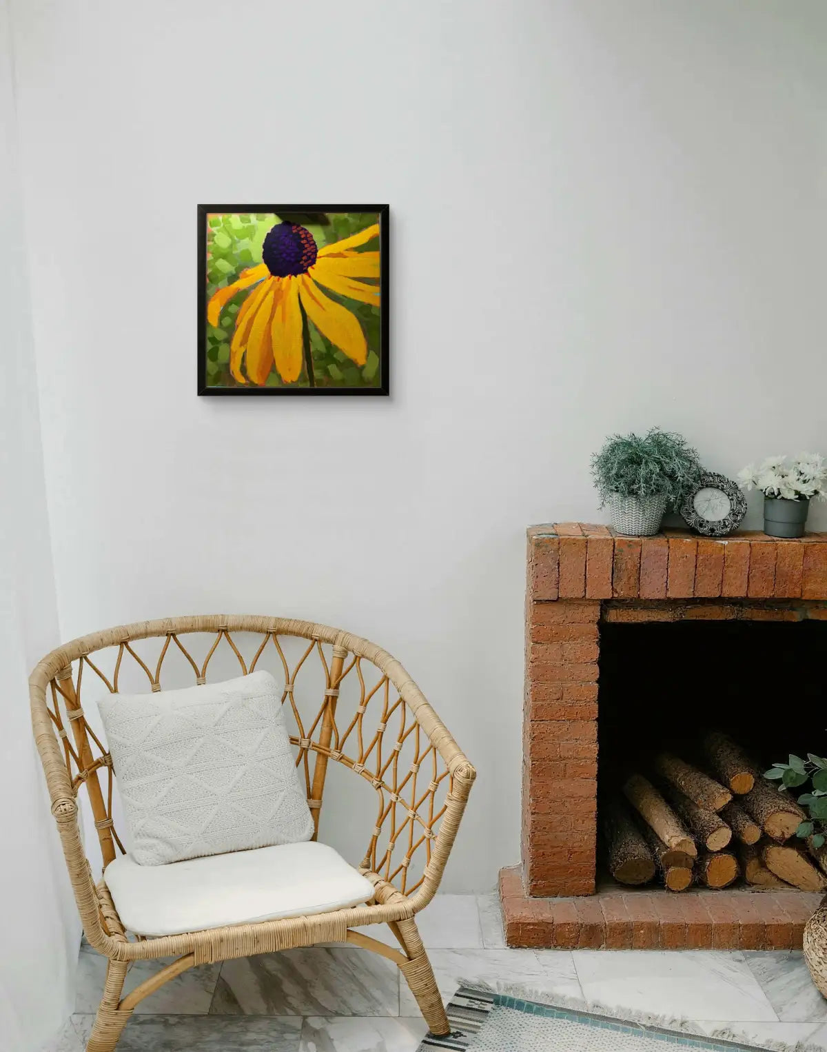 Black-eyed Susan acrylic painting 12x12 framed