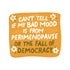 Comic-style text on an orange background with flowers, expressing frustration about perimenopause and democracy.