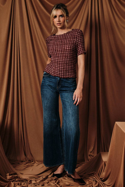 Popcorn Texture Gingham Stretch Top