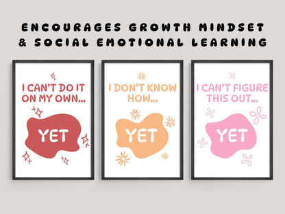 Power of Yet Wall Art | Growth Mindset &amp; Social Emotional Learning Print Set (Digital Download)