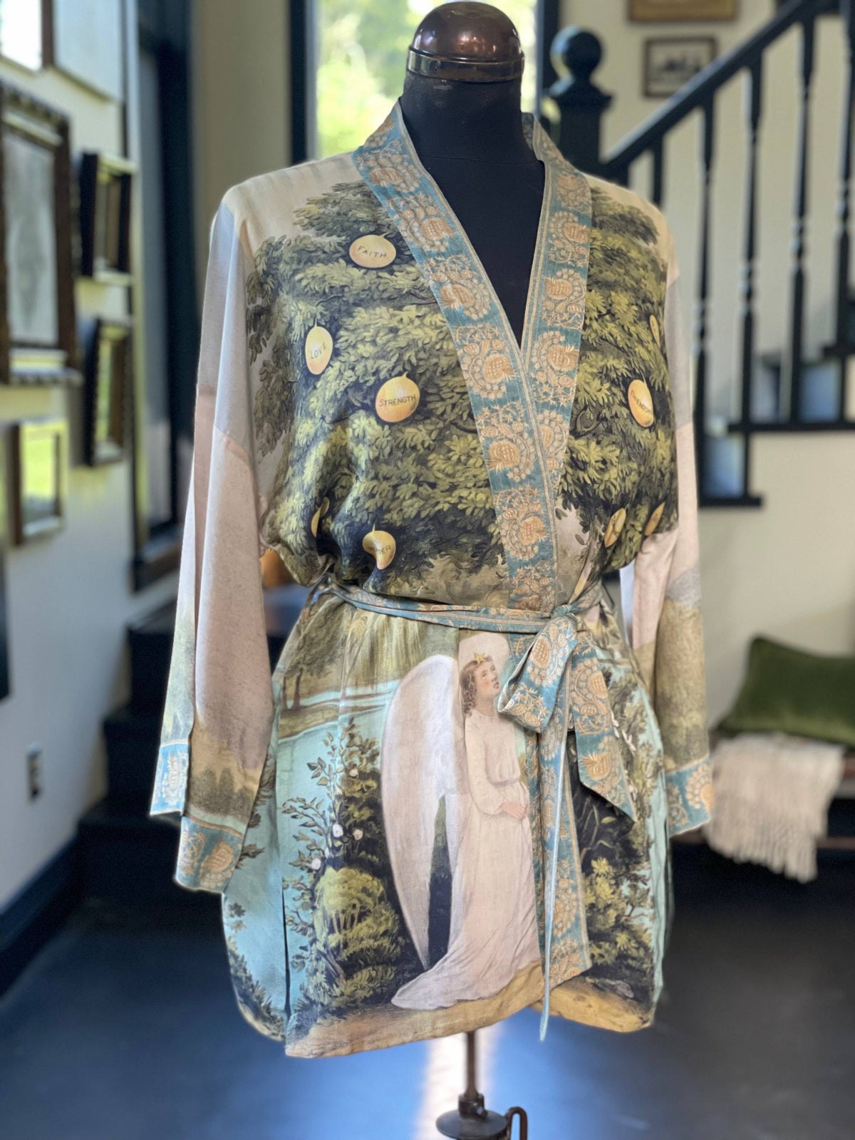 Tree of Life Bamboo Bohemian Kimono Cardigan with Belt