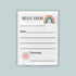 The image is a blank letterhead with a rainbow graphic and a heart symbol, inviting the recipient to write a message.
