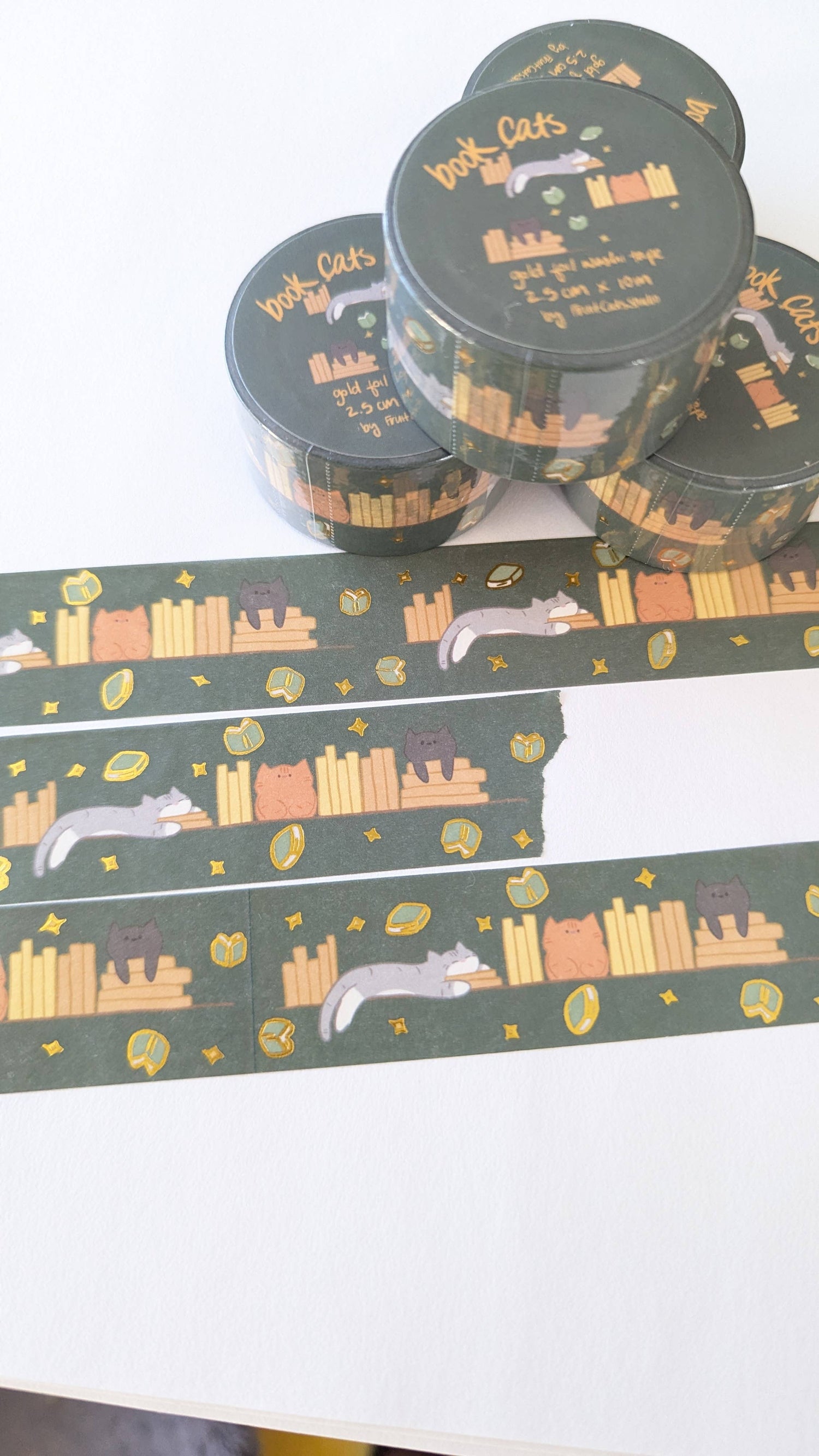 Book Cats Gold Foil Washi Tape