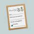 The image is a thank you card with a bicycle and a bird on it. The card has a blank space for a response and a message that says "You are so thoughtful!"