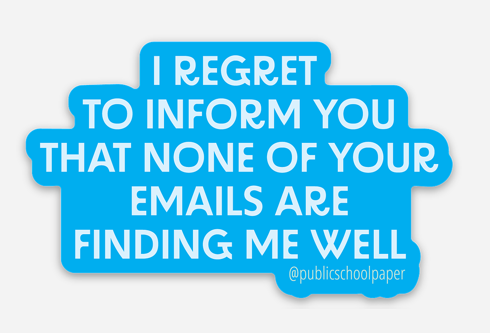 Blue text graphic with white message on a light blue background