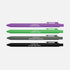 Four pens with text on a white background