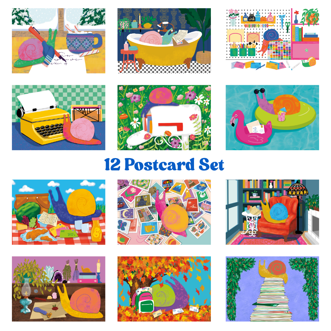 Snail Mail Illustrated Postcard Set | 12 Bookish &amp; Whimsical Postcards