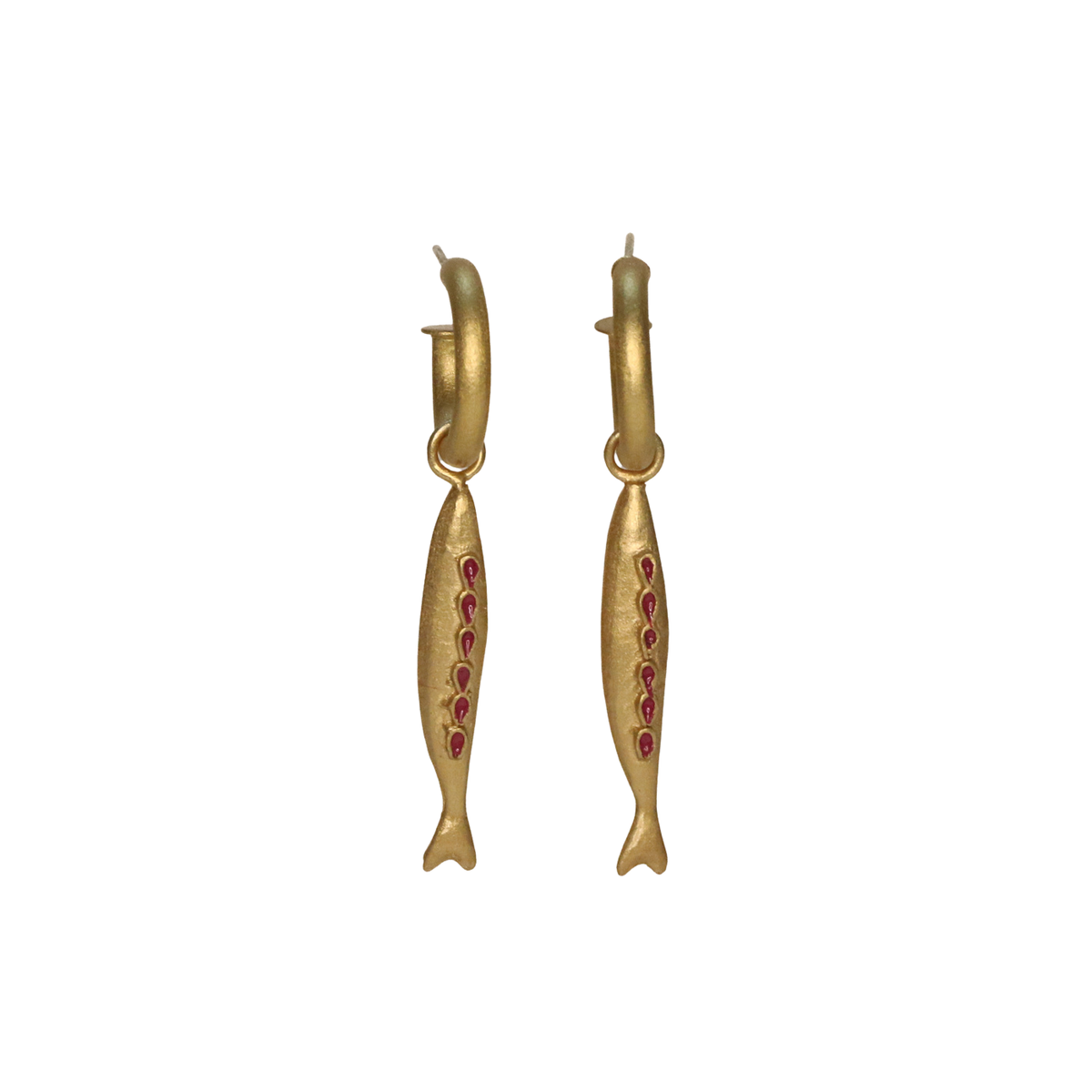 gold fish hoop earrings, handmade, chicago jewelry 
