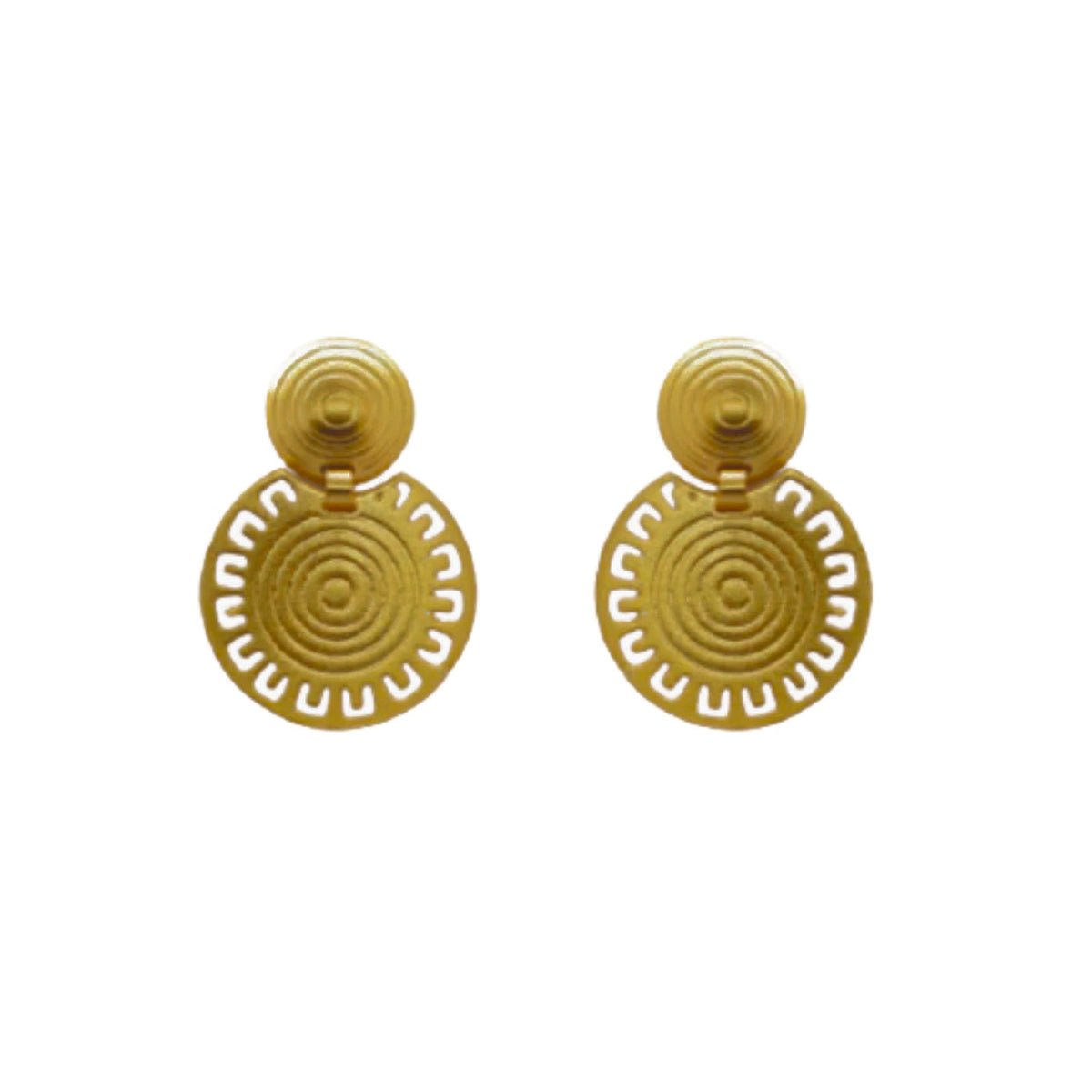 gold plated circle medallion earrings, handmade ethical jewelry chicago 