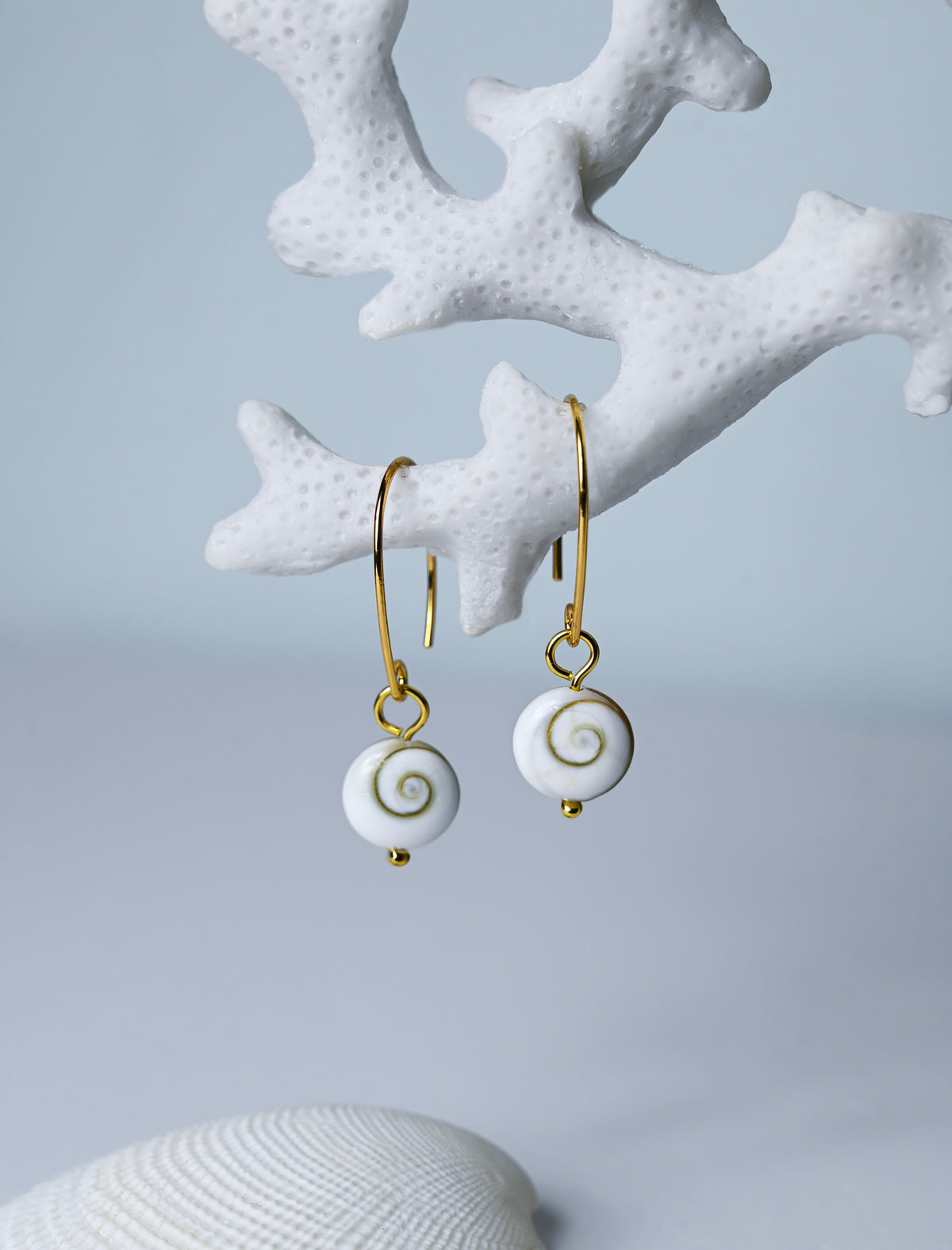 Handmade Shiva Eye Shell Drop Earrings: 18k Gold Plated Boho Jewelry