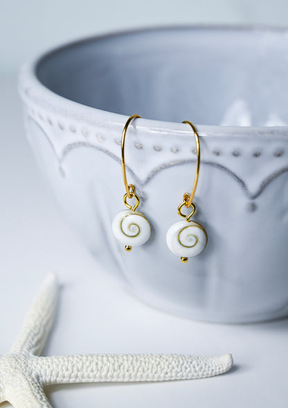Handmade Shiva Eye Shell Drop Earrings: 18k Gold Plated Boho Jewelry