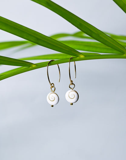 Handmade Shiva Eye Shell Drop Earrings: 18k Gold Plated Boho Jewelry