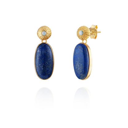 gold urchin stud earrings and lapis lazuli dangle bezel set oval, handmade jewelry ethical artisan rings chicago 