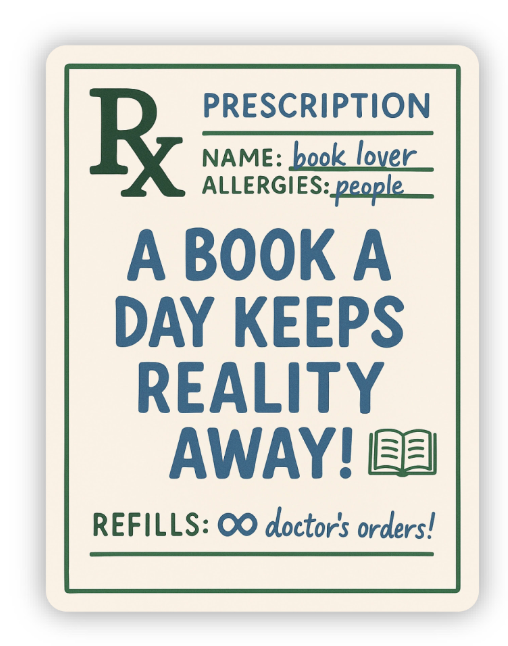 Sticker with humorous prescription text &