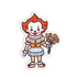 Sticker of a clown character holding flowers on a white background