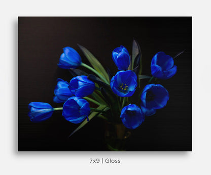 Electric Blue Tulips Still Life Mini Metal Print