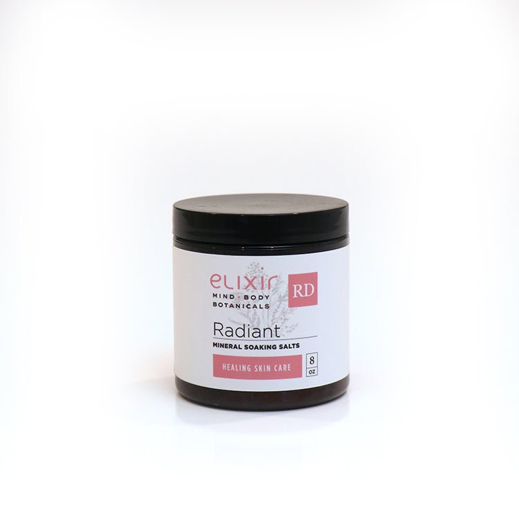 Elixir Mind Body Botanicals Radiant Mineral Soaking Salts are available at Elixir Mind Body Boutique