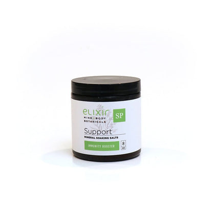 Elixir Mind Body Botanicals Support Mineral Soaking Salts are available at Elixir Mind Body Boutique