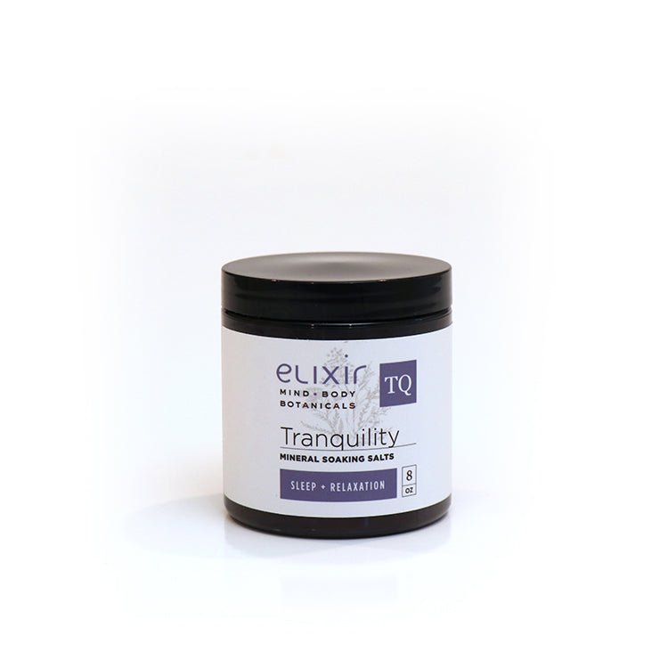 Elixir Mind Body Botanicals Tranquility Mineral Soaking Salts are available at Elixir Mind Body Boutique
