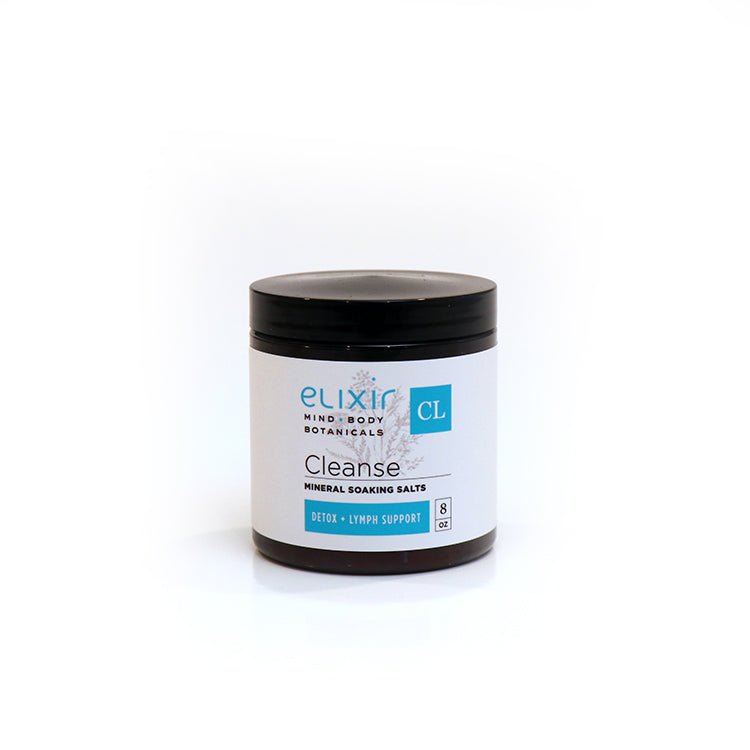 Elixir Mind Body Botanicals Cleanse Mineral Soaking Salts are available at Elixir Mind Body Boutique