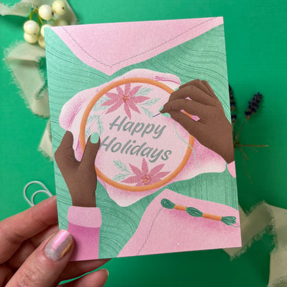 Card with embroidery design and &