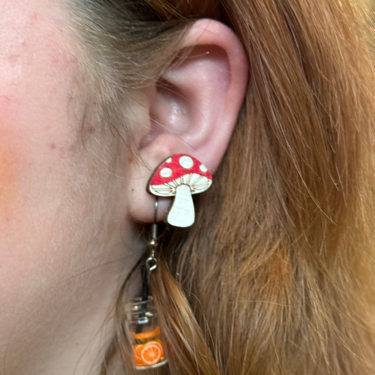 Enchanted Mushroom Wooden Earrings - Studs - Cate&