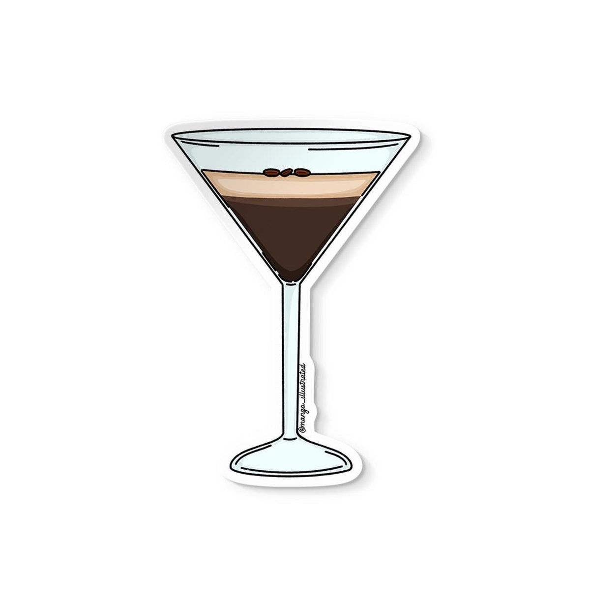Espresso martini sticker flat lay — waterproof vinyl cocktail lover water bottle sticker by indie artist MangoIllustrated