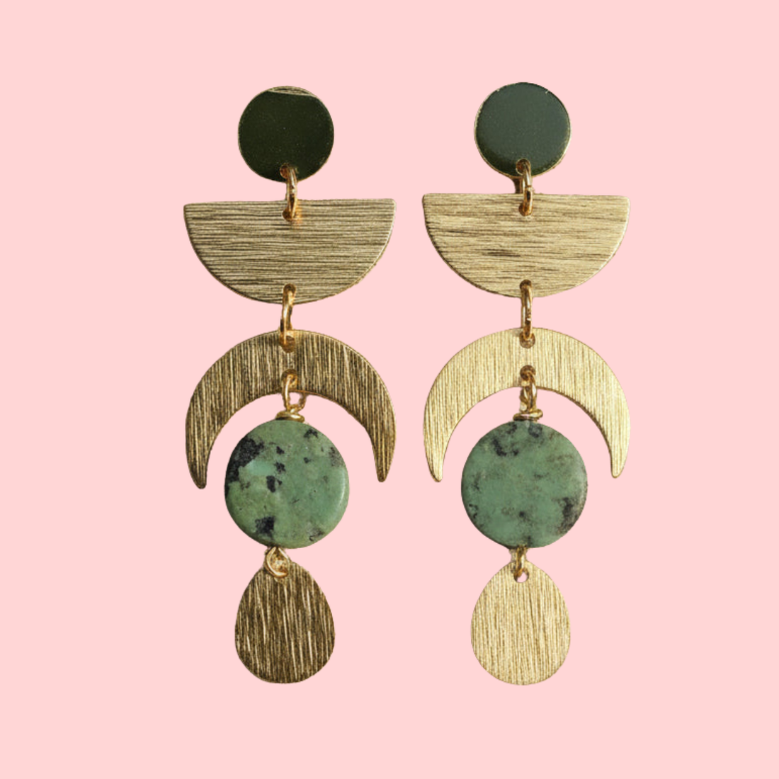 Celestial Brass and Stone Earrings