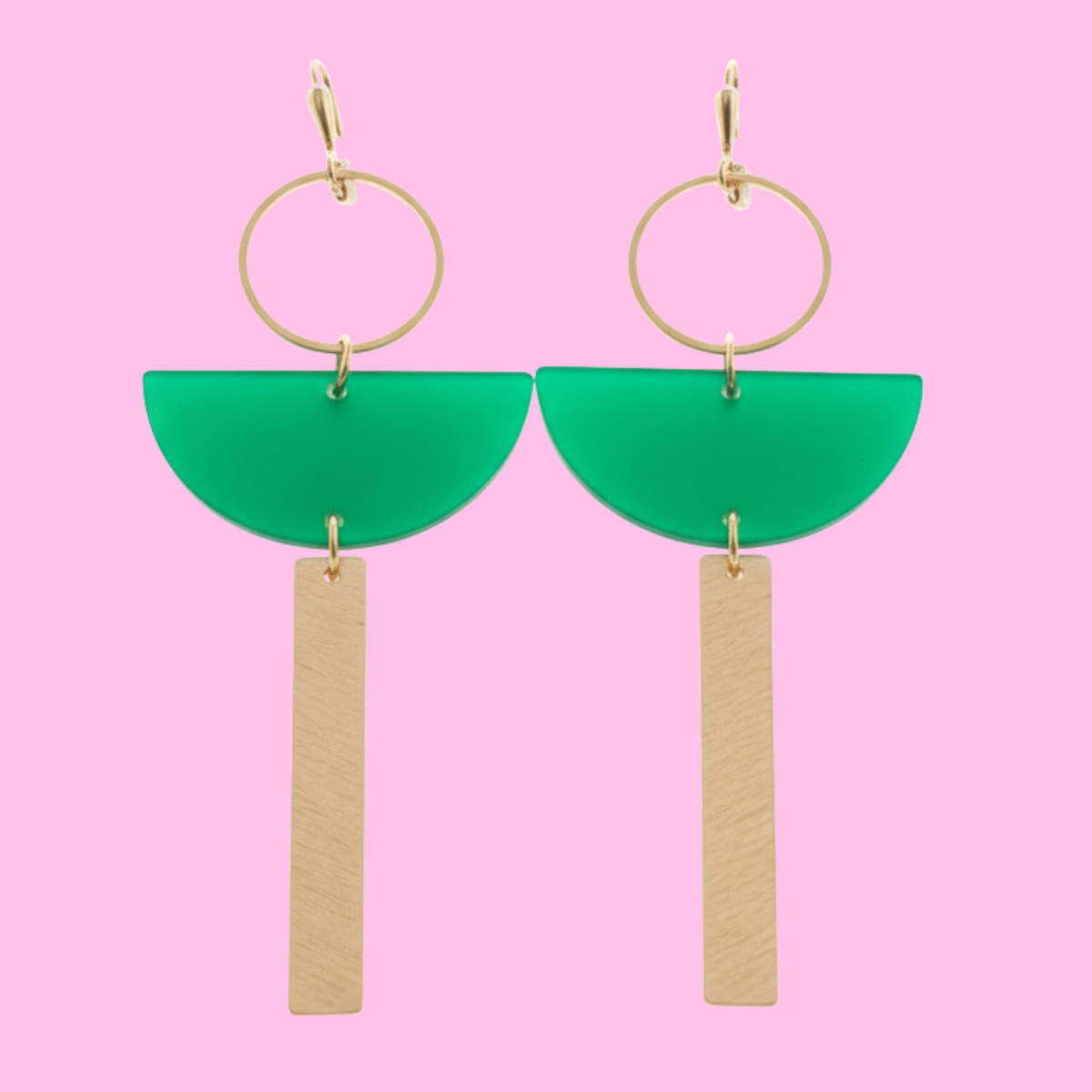 Green Acrylic + Brass Lightweight Earrings