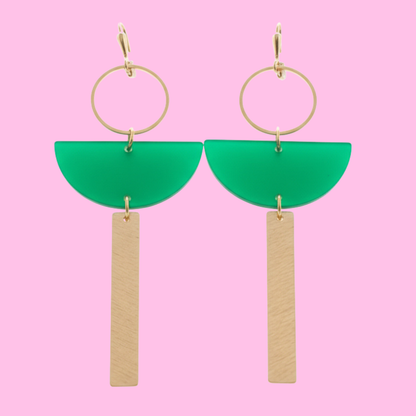 Green Acrylic + Brass Lightweight Earrings