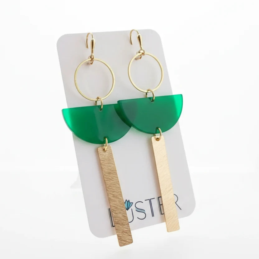 Green Acrylic + Brass Lightweight Earrings