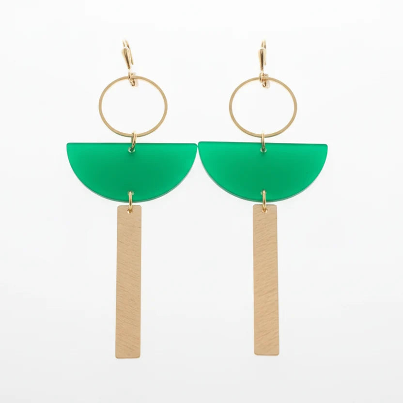 Green Acrylic + Brass Lightweight Earrings