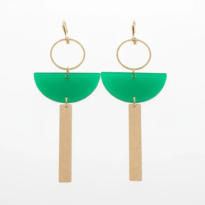 Green Acrylic + Brass Lightweight Earrings