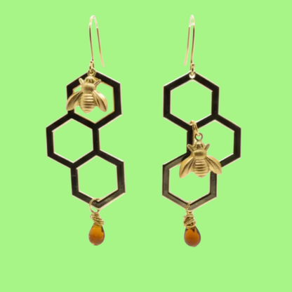 Honeycomb + Bee Earrings