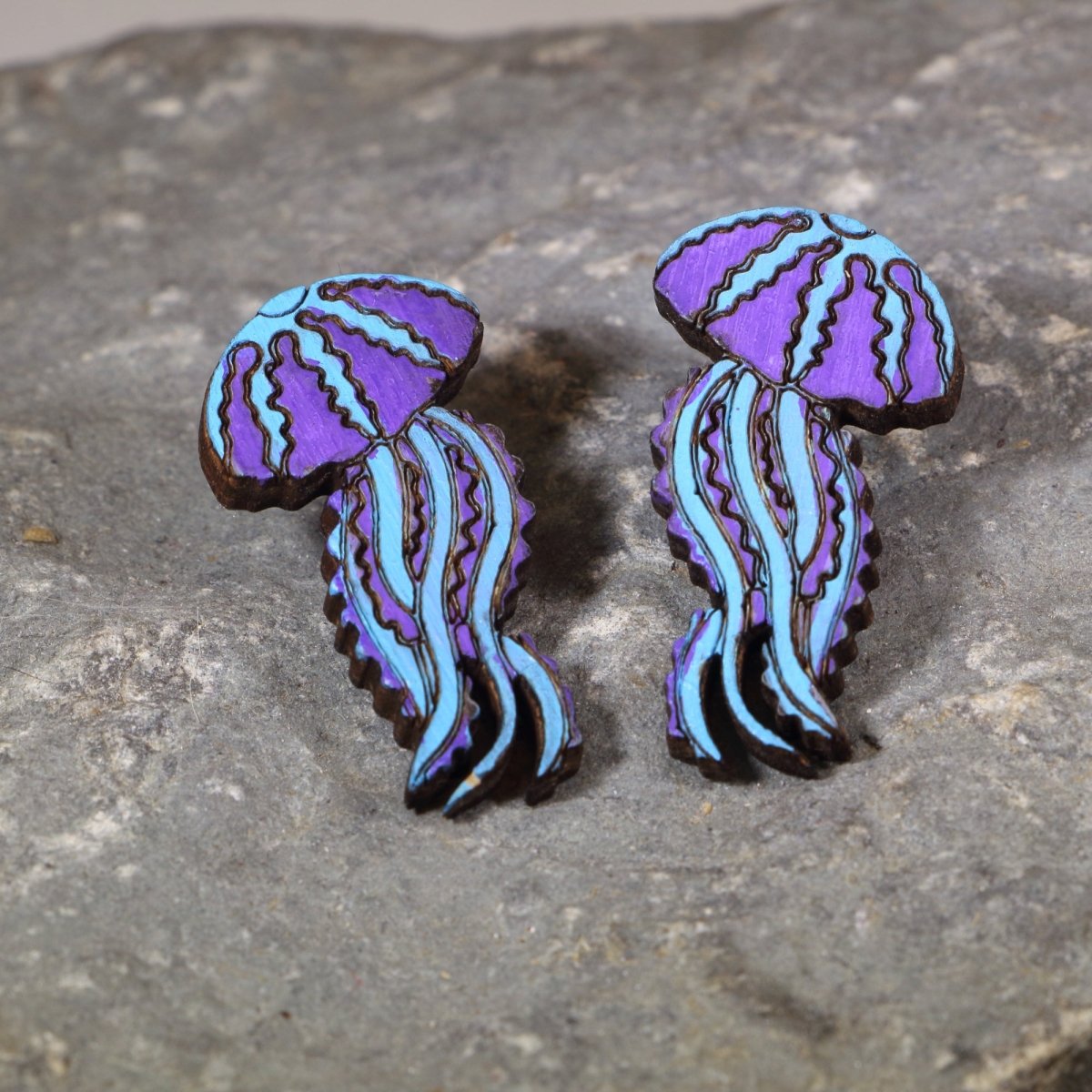 Ethereal Jellyfish Wooden Dangle Earrings - Stud - Cate&