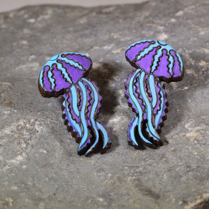 Ethereal Jellyfish Wooden Dangle Earrings - Stud - Cate&