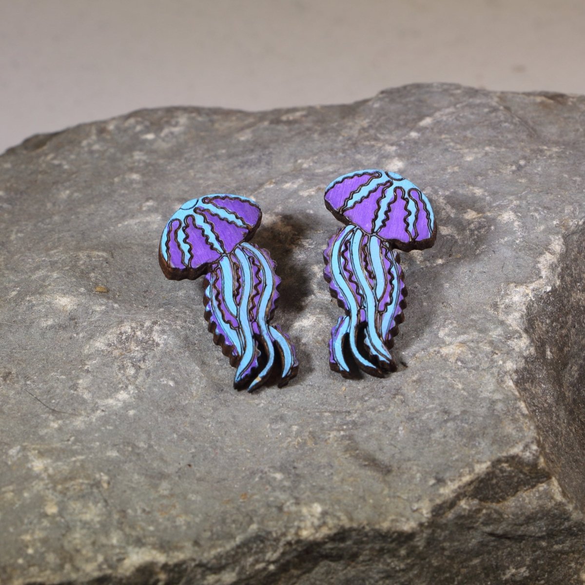 Ethereal Jellyfish Wooden Dangle Earrings - Stud - Cate&