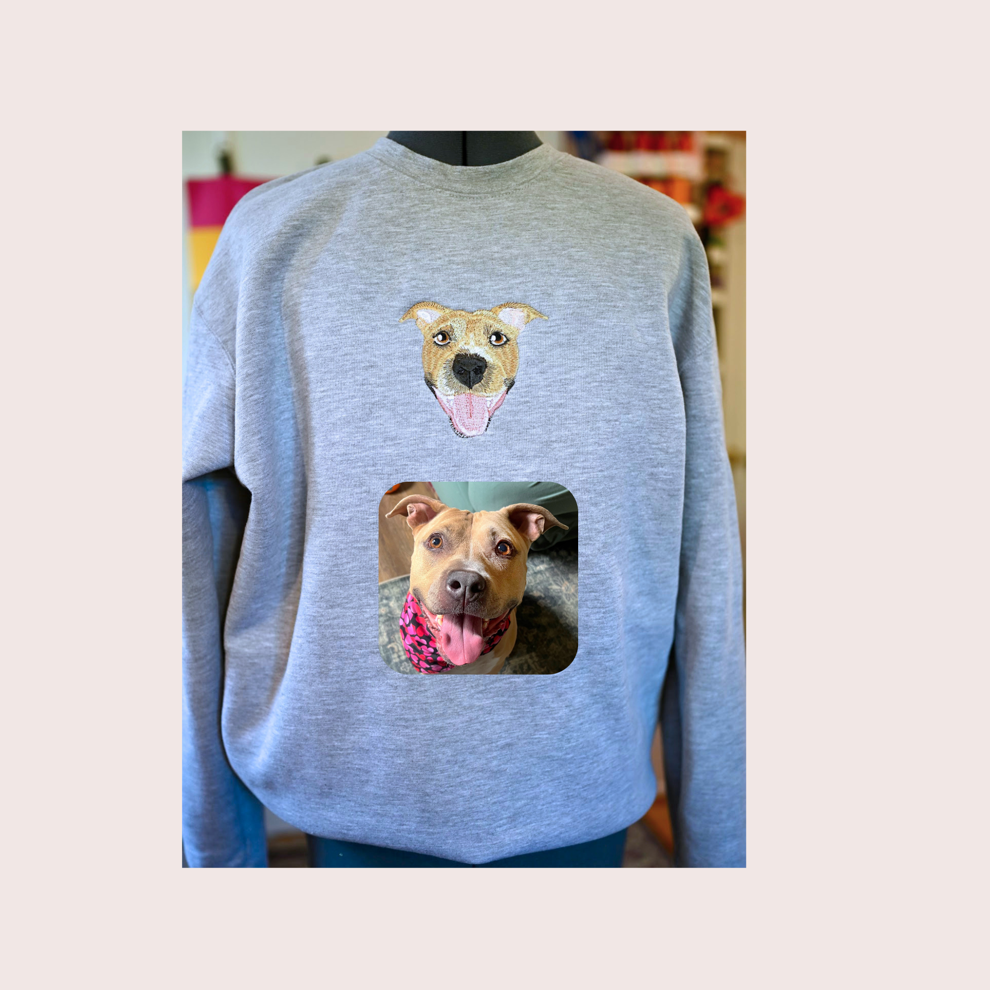 Custom Pet Portrait Commission - Hand-Drawn Embroidery on Independent Brand Crew Sweatshirt