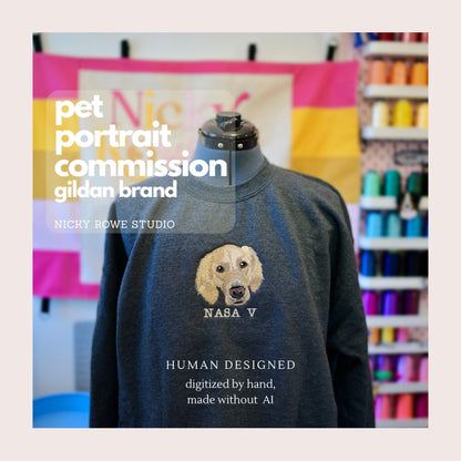 Custom Pet Portrait Embroidery on Crew Sweatshirt or Hoodie - $5 Donation to Caitie&