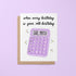 Every birthday is your 29th birthday card — illustrated calculator reading girl math surrounded by clusters of stars with hand lettered greeting below, 4.25 x 5.5 in folded, by MangoIllustrated